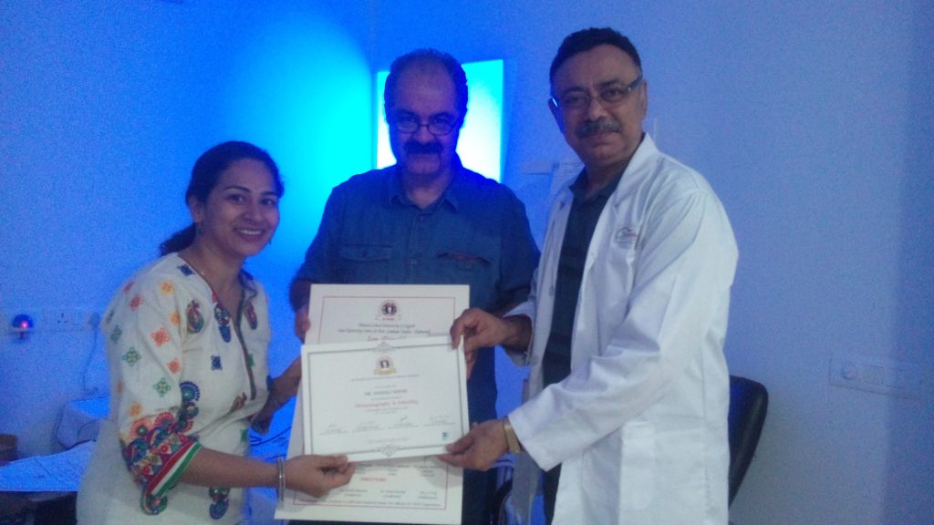 Dr Hansali Neema certified for ultrasound in Gynaecology with reputed Ian Donald training at Dehli under Dr Naendra Malhotra, FOGSI Ex-president.