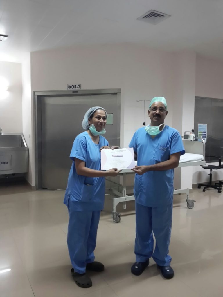 Dr Hansali Neema certified By Dr Paul, the legendary laparoscopy surgeon for advanced training in laproscopy surgery at Cochin, 2015.